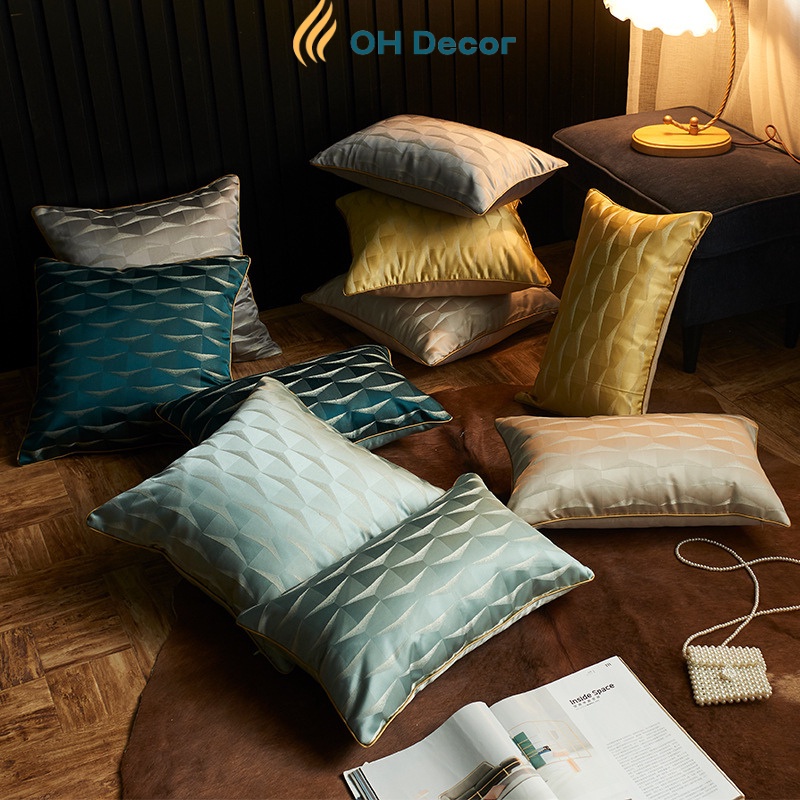 Gối tựa lưng sofa vuông 45x45 cao cấp họa tiết kim cương vải gấm sang trọng OH Decor