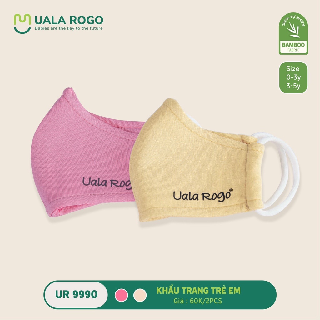 UR9990 Set 2 khẩu trang 4 lớp Uala Rogo vải sợi tre cho bé (0-5T)