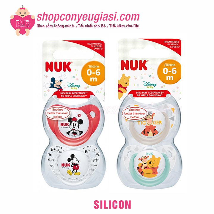 Bộ 2 Ti Giả Nuk Silicon Disney/Mickey Plus 0-6m/6-18m - Có Kèm Hộp Đựng