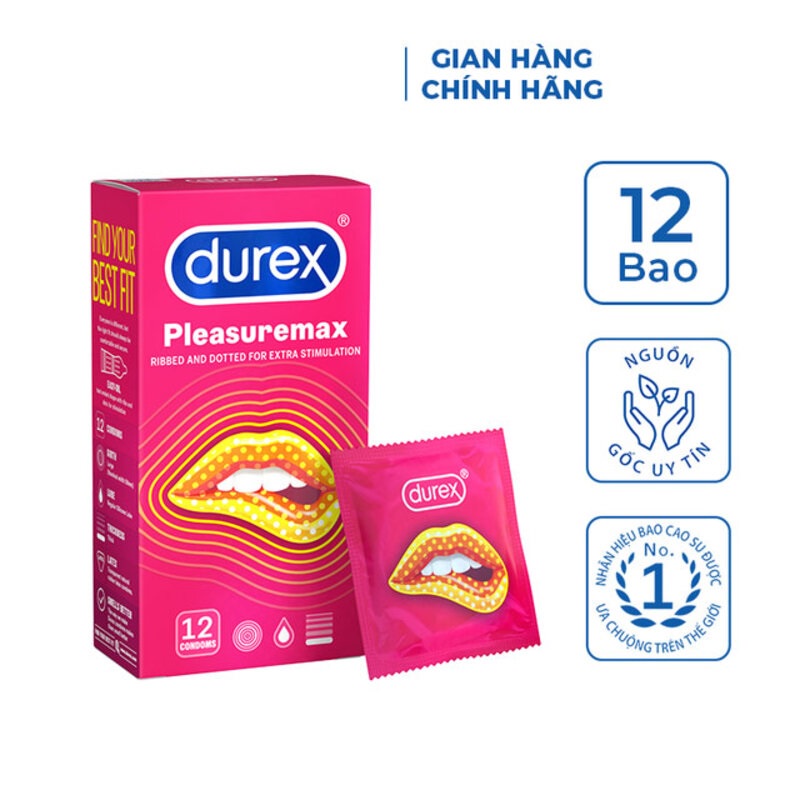 Bao Cao Su Durex Pleasuremax (Hôp 3 cái - Hộp 12 Cái) màu hồng