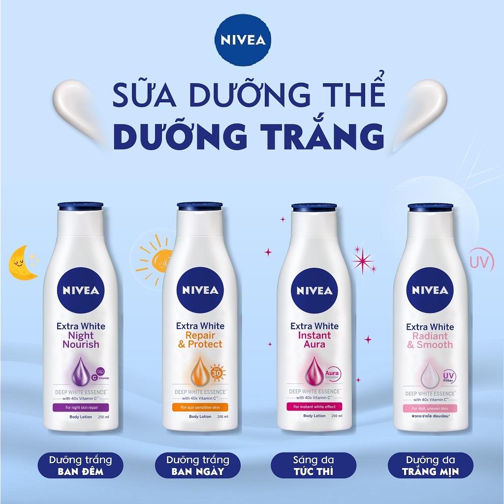 [Mã COSGLORIAT4 -8% đơn 250K] Sữa Dưỡng Thể Dưỡng Trắng Nivea Giúp Phục Hồi Và Chống Nắng 200ml - 88310