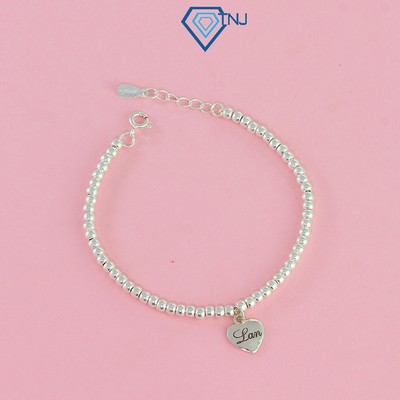 Lắc tay bạc 925 nữ, vòng bi bạc mặt trái tim khắc tên theo yêu cầu LTN0104 - Trang Sức TNJ