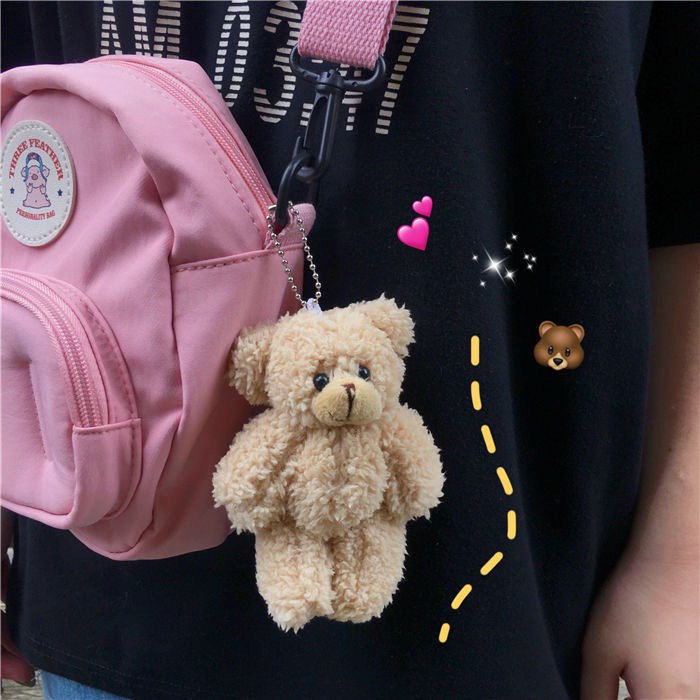 Móc khoá HAZIN treo cặp Gấu xù trắng nâu xinh xinh phụ kiện trang trí balo túi đáng yêu