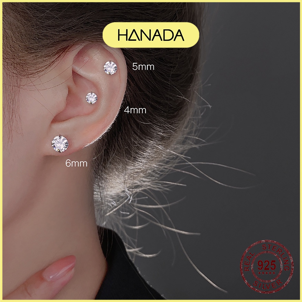 Bông Tai Bạc Ta Nguyên Chất Đá Ziconia 5A Đủ Size Hanada