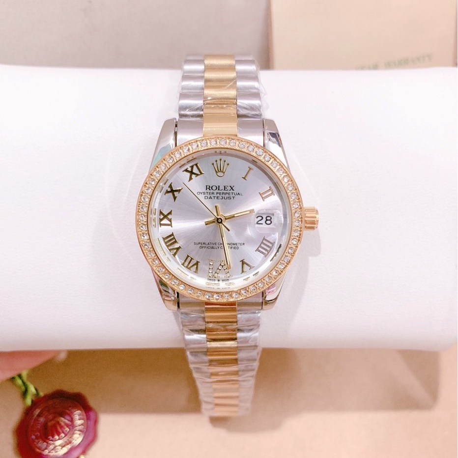 Đồng hồ nữ Rolex viền đá, mặt số la mã đính đá, hàng full box, thẻ bảo hành 12 tháng