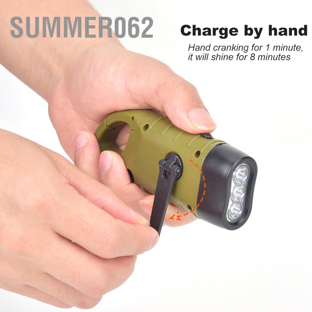 Summer062 AT5503 ABS Plastic Solar Hand Crank Flashlight Emergency LED Portable Torch for Climbing Camping