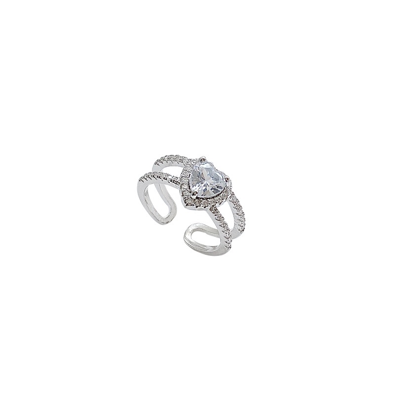 Nhẫn nữ mặt đính đá trái tim, nhẫn mạ bạc không phai màu han rỉ khi sử dụng, Lemi accessories