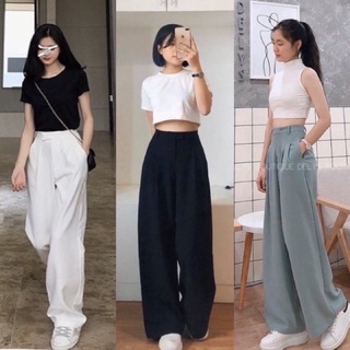 Quần ống rộng xếp ly dài cao cấp, Quần dài chất liệu Viter loại cao cấp ôm eo, Quần ống suông dáng đẹp