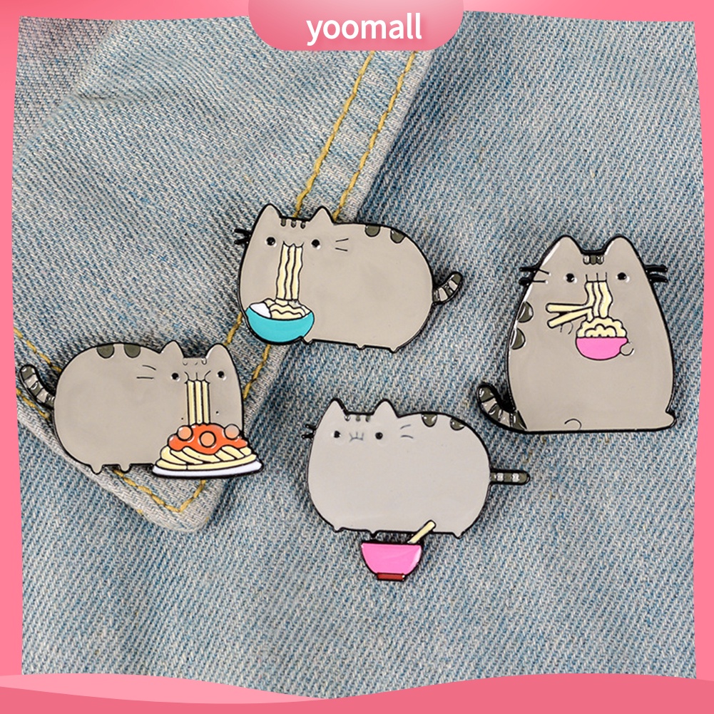 YOML✔Cute Cartoon Fat Cat Eat Noodles Enamel Brooch Pin Collar Lapel Badge Jewelry