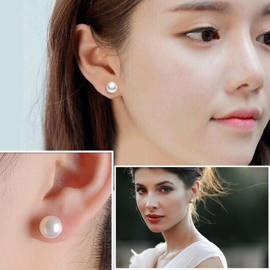 Khuyên tai tròn, bông tai nữ nụ ngọc trai nhân tạo, xinh xắn, dễ thương phong cách Hàn Quốc