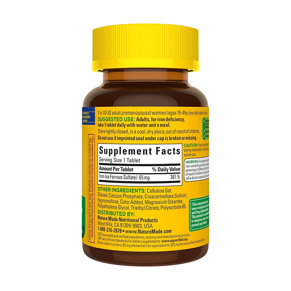 Viên uống bổ sung sắt Nature Made Iron 65mg 365 viên của Mỹ