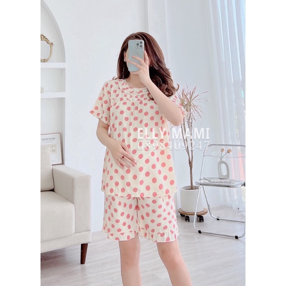 Bộ bầu sau sinh ĐŨI cộc tay  pyjama cổ tròn mặc nhà mùa Hè mát mịn