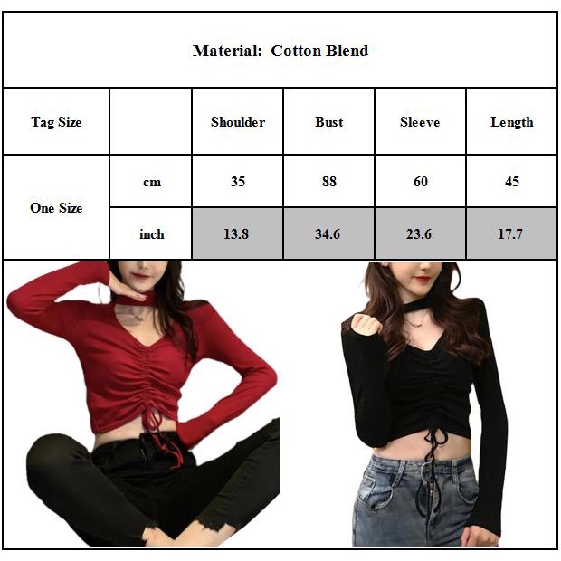 Áo nữ tay dài vải cotton mềm mại phối dây rút phong cách Hàn Quốc gợi cảm
