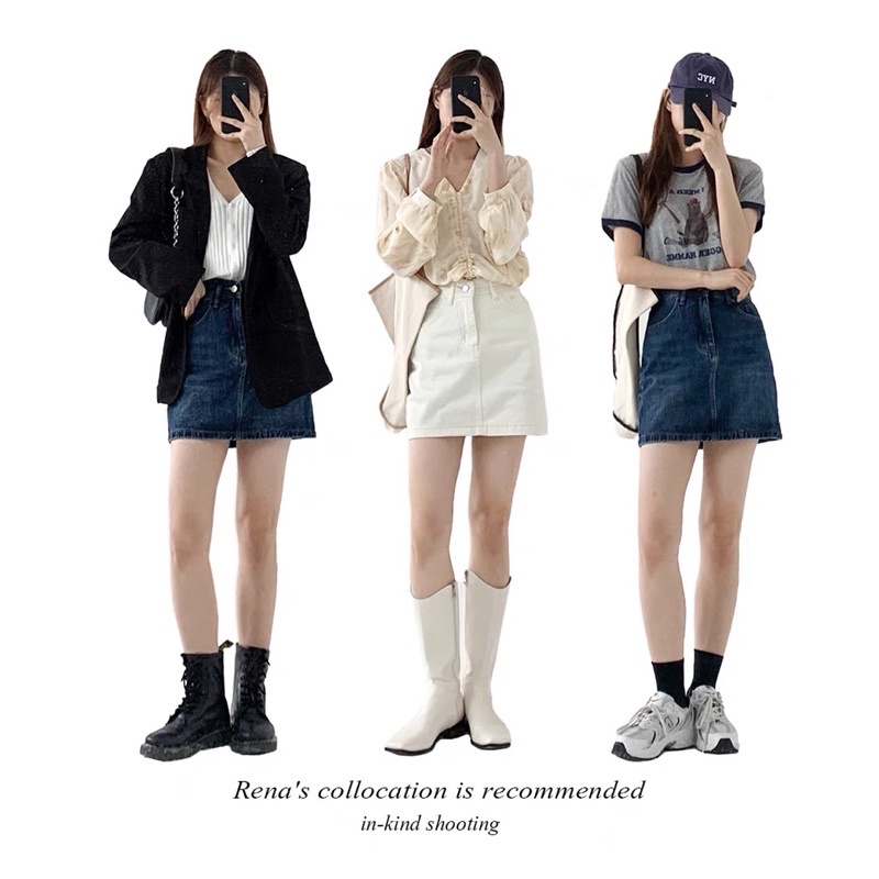 Chân váy chữ A jeans cạp cao