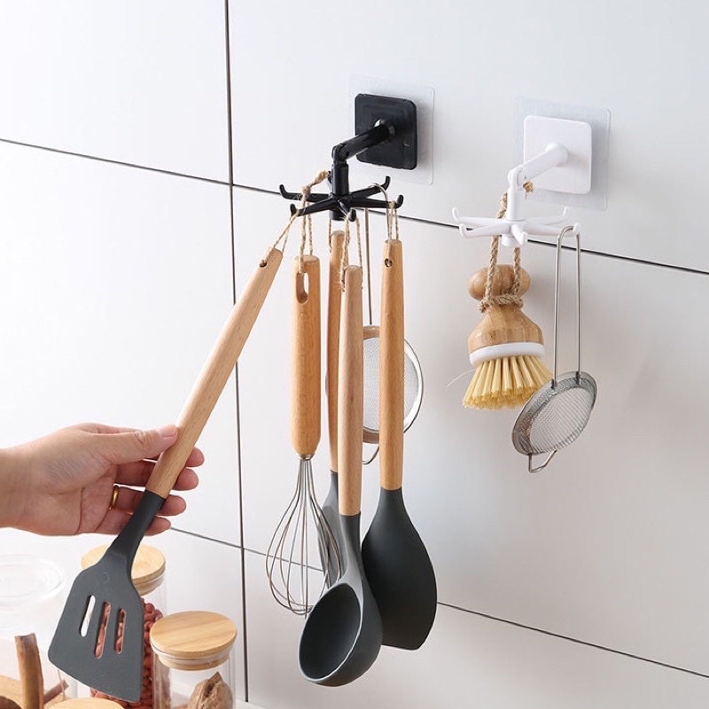 Móc 6 Chấu Dán Tường Xoay 360 Độ - Móc 6 xoay treo đồ