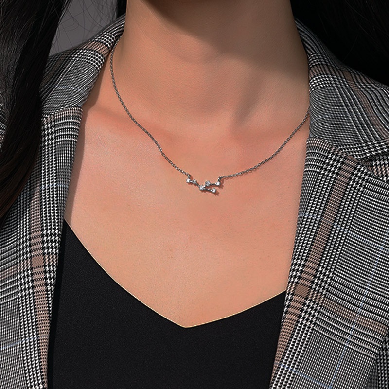 Vòng cổ Hợp Kim Bạc Mặt Hình 12 Cung Hoàng Đạo Đính Đá Pha Lê Thời Trang Cho Nữ