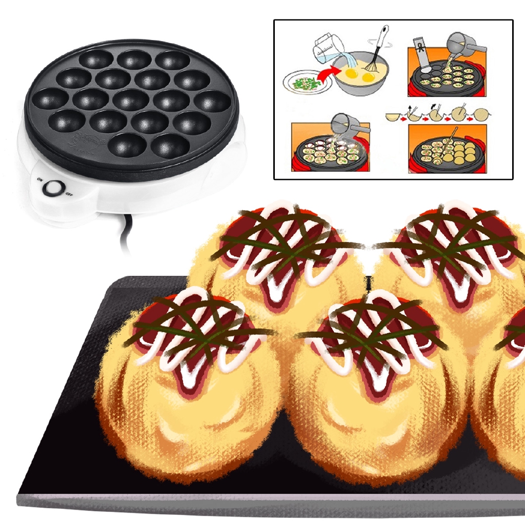 Chảo nướng làm bánh takoyaki 18 lỗ chạy bằng điện tiện dụng DIY