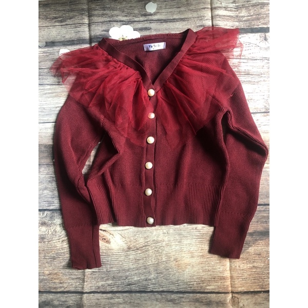 🎀Áo len cổ bèo, cúc giữa tay dài xinh xắn QC31