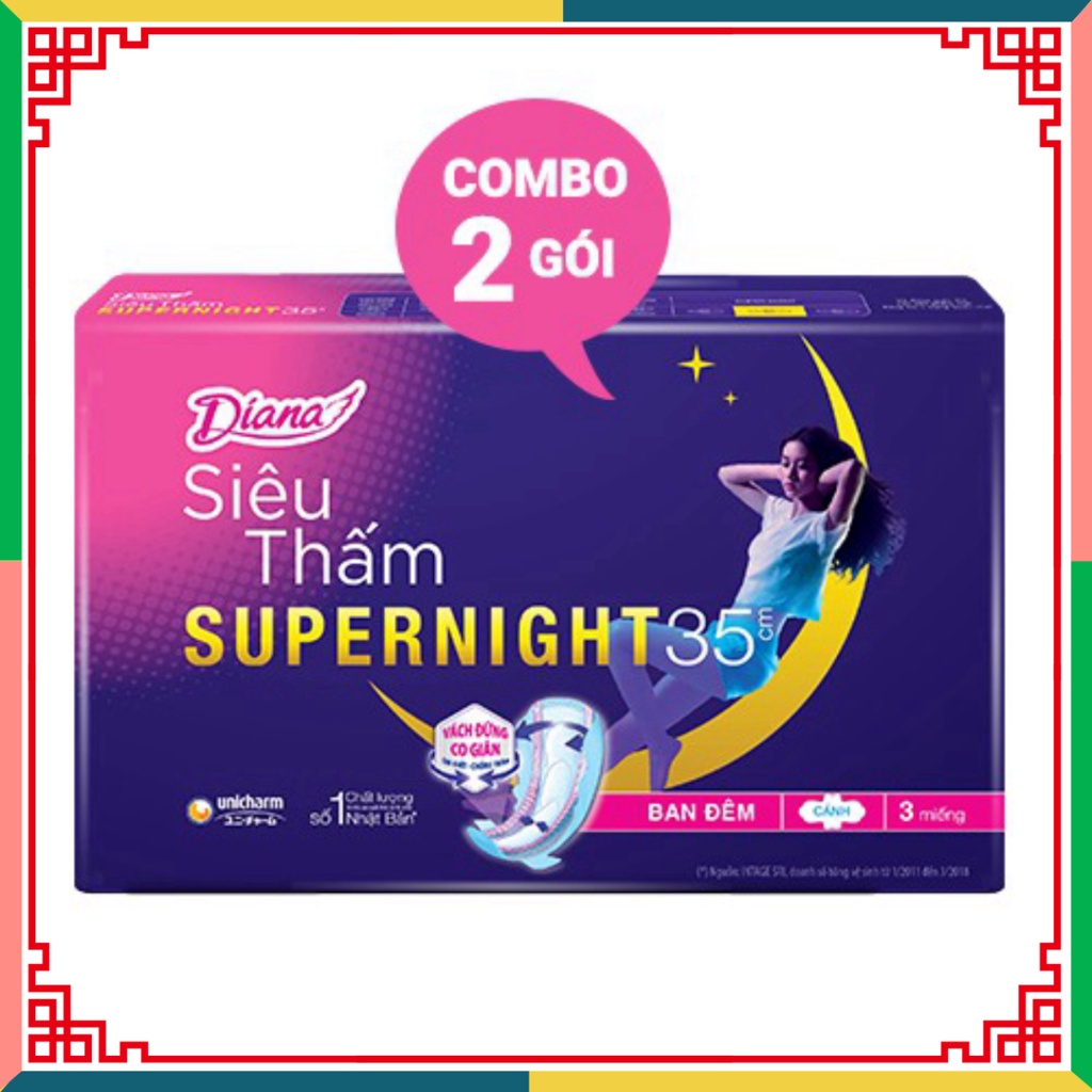Bộ 2 gói băng lau chùi Diana siêu thấm Supernight 35cm 3 miếng/gói ( Đại lý Ngọc Toản)