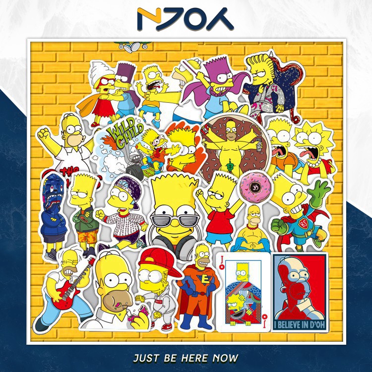 [Freeship 40K] Set 50 Miếng Sticker Simpson Chống Nước Dán Nón Bảo Hiểm, Laptop, Vali, Tủ, Bàn Học, Xe Máy