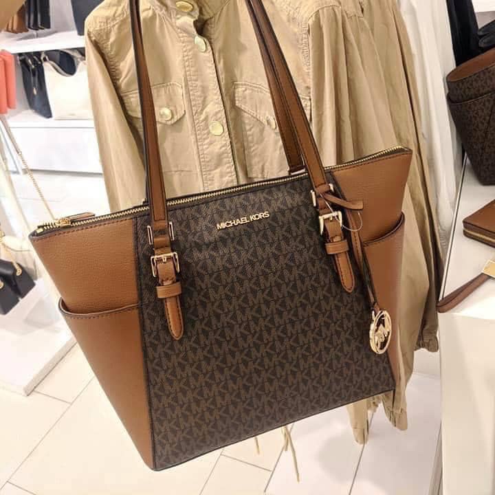 Michael Kors - Túi MK Charlotte Large Top Zip Tote Bag In Brown Acor - màu nâu