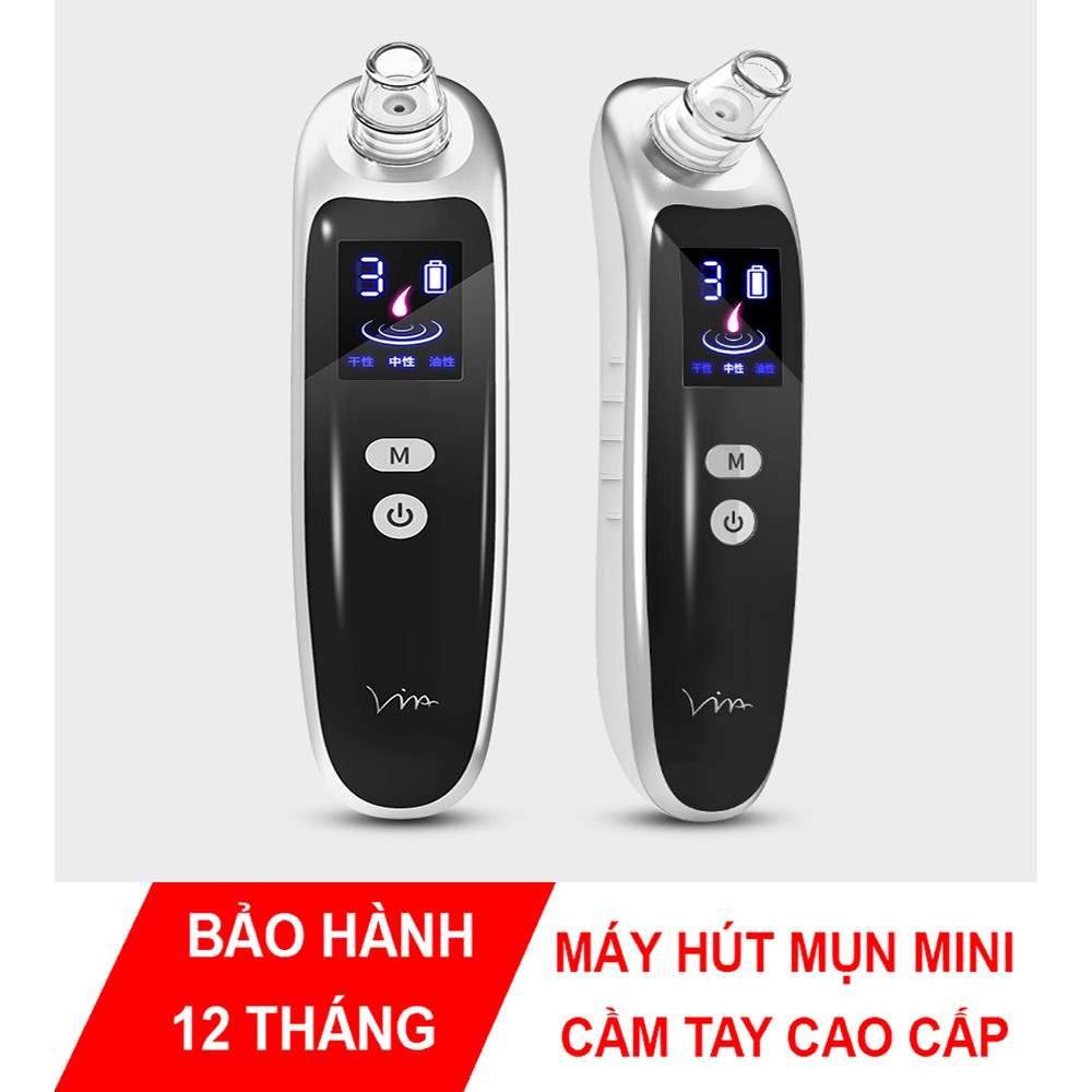 Máy hút mụn cầm tay cao cấp tích hợp màn hình LED có thể sạc qua USB, chuyên đầu đen, trắng, trứng cá, cám nhỏ