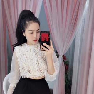 Áo ren quảng châu tay lưới croptop