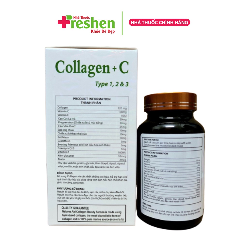 Collagen+C 16000mg đẹp da, chống lão hóa, mờ thâm, trắng da, Hộp 60 viên