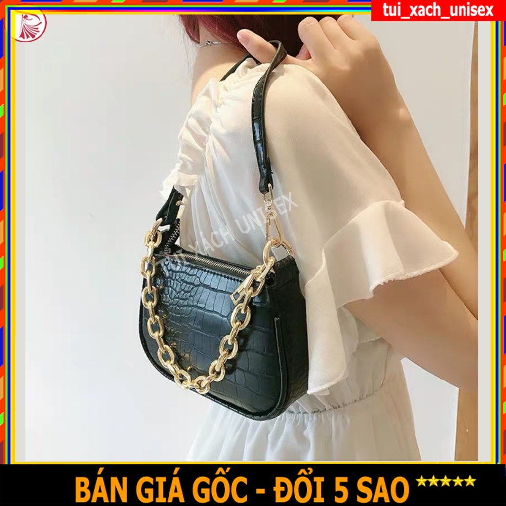 💥 MẪU MỚI HÓT 💥 Túi Kẹp Nách Khóa Vuông Nữ Vintage Vân Da Rắn XÁCH TAY Cực Đẹp MÀU ĐEN TRẮNG  SL