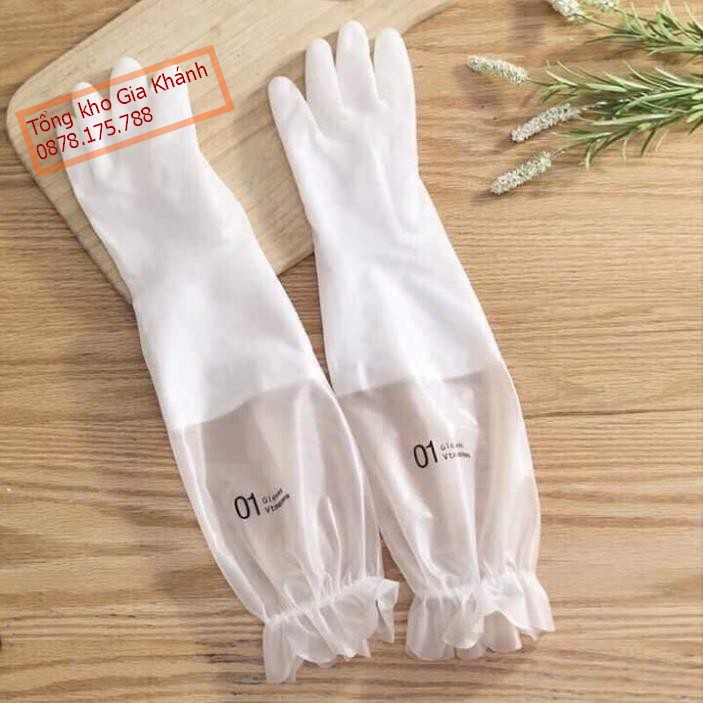 Găng Tay Cao Su Dài - Bao Tay Rửa Bát, Giặt Quần Áo Loại Dài Bo Chun - Siêu Dai, Cảm Giác Thật