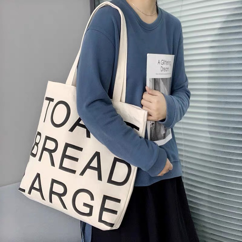 Túi tote túi vải canvas phong cách Hàn quốc, có khóa miệng, có ngăn phụ bên trong thời trang ulzzang | BigBuy360 - bigbuy360.vn