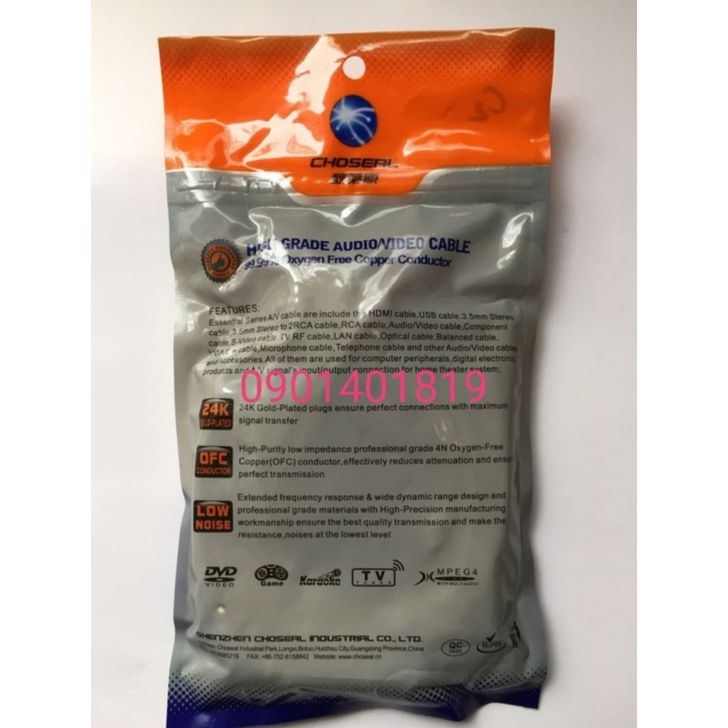 Dây 3Ly Đực - 2 AV Đực ( Hiệu CHOSERL Trắng )