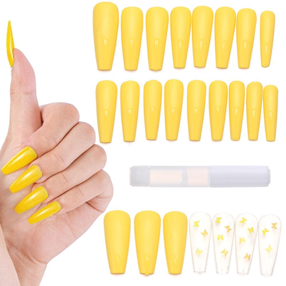 ME Hộp 24 Móng Tay Giả Hình Bướm Màu Vàng Thời Trang