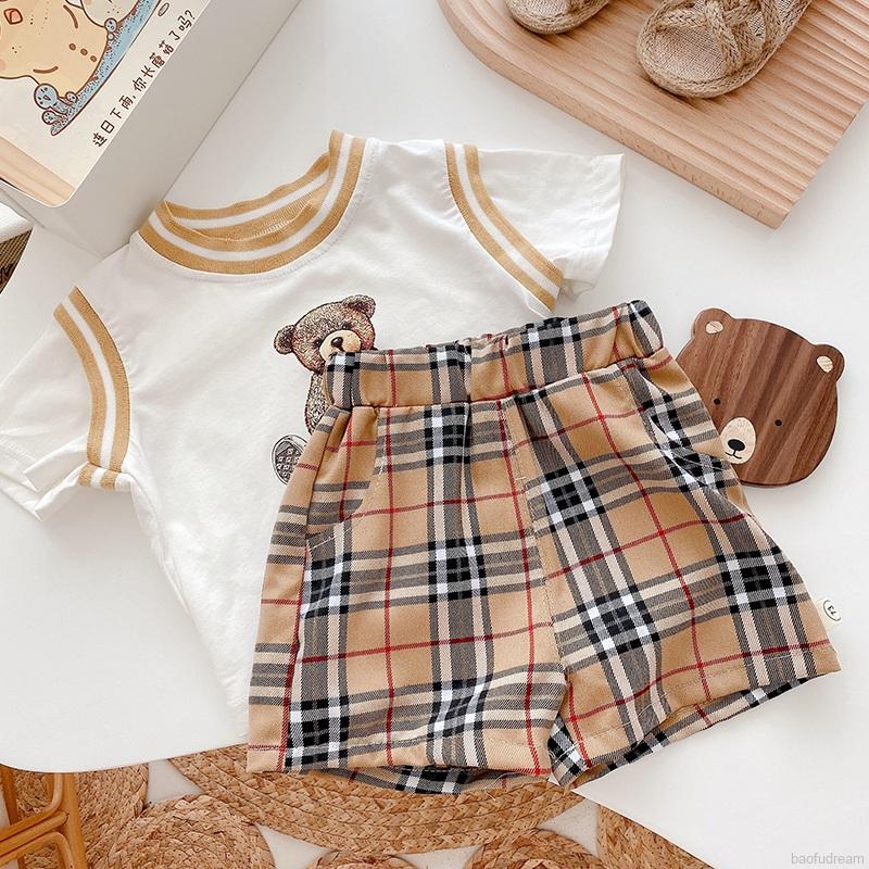 0-3 Years Old Infants Suits Male And Female Babies Short-sleeved Suits Net Red Western Style Two-Piece Lattice