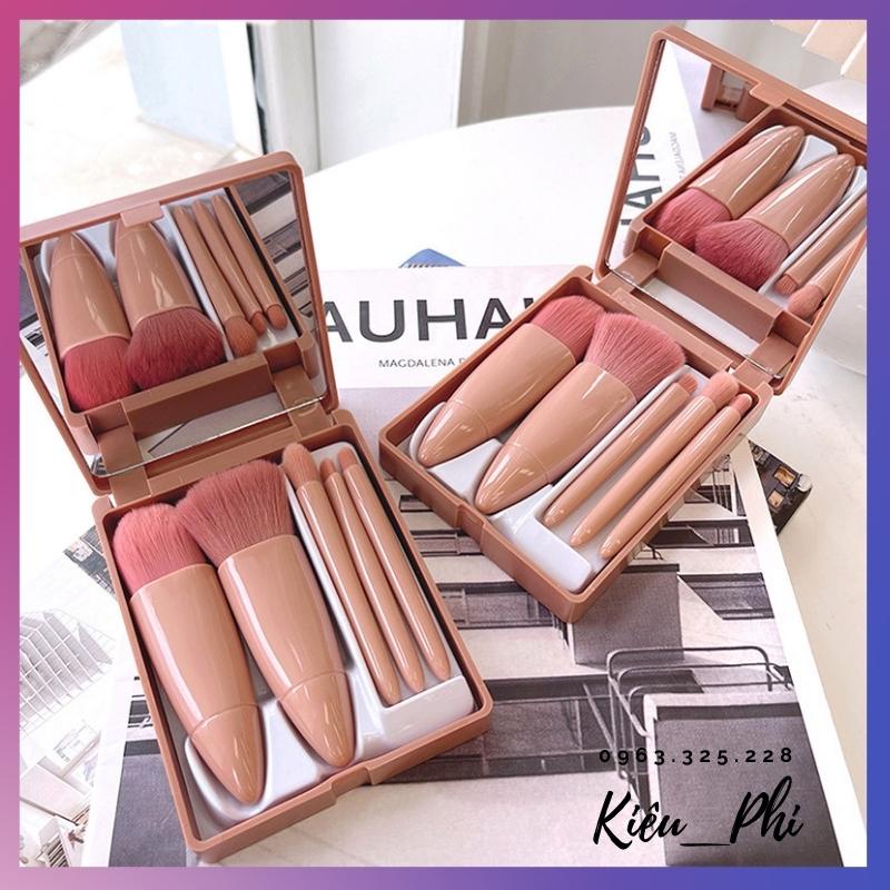 Bộ cọ trang điểm mini - cọ trang điểm cá nhân - cọ make up tiện dụng 5 món kèm hộp đựng tiện lợi