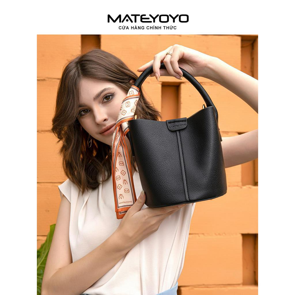 Túi xách MATEYOYO bằng da phối khăn thắt nơ thời trang cao cấp cho nữ