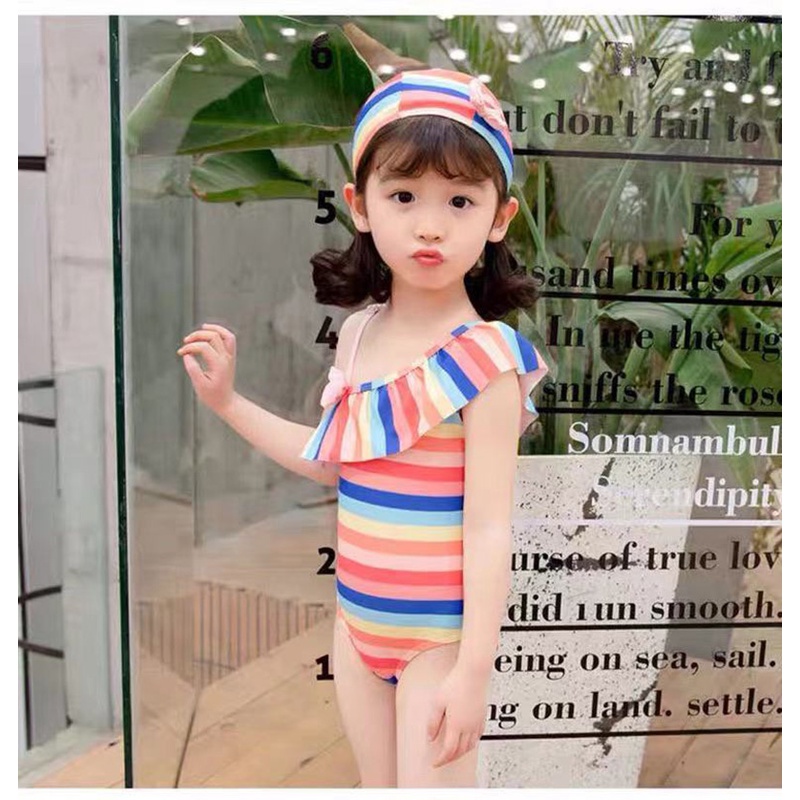 - Đồ bơi một mảnh kẻ sọc màu cầu vồng cho bé gái - NINEDRA