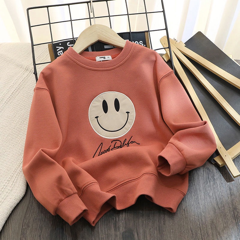 [Hàng Mới Về] Áo Thun Cotton Nguyên Chất In Hình Mặt Cười Phong Cách Hàn Quốc Thời Trang Xuân Thu Dành Cho Bé Gái