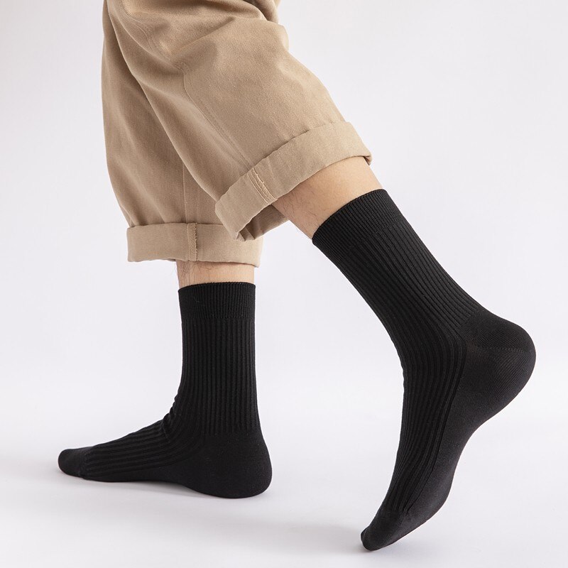 Basic Business Warm Solid Color Crew Socks Men Cotton White Black Hosiery Winter Loafer Socks Thermal Mid Calf Socks Tube Socks