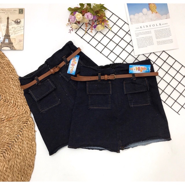 Chân váy jean phối túi (kèm belt)