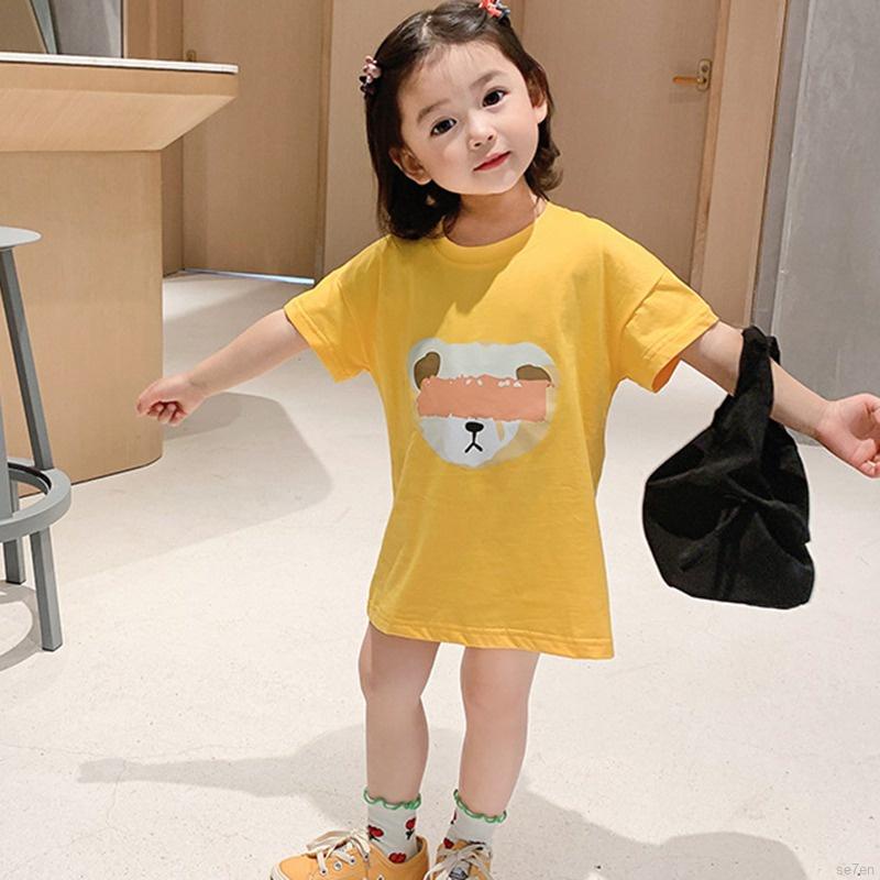 Đầm Công Chúa Se7En Tay Ngắn In Hoạt Hình Kiểu Hàn Quốc Thời Trang Mùa Hè Cho Bé Gái