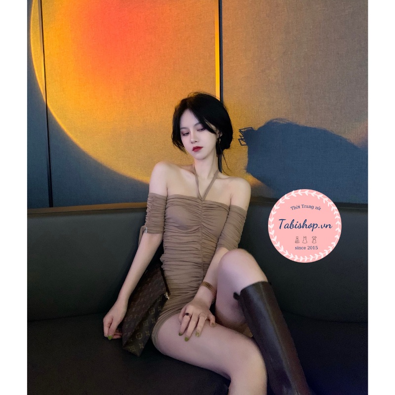 Đầm body cổ yếm Tabishop Váy nữ trễ vai nhún tôn dáng thích hợp đi tiệc đi chơi siêu hot | BigBuy360 - bigbuy360.vn