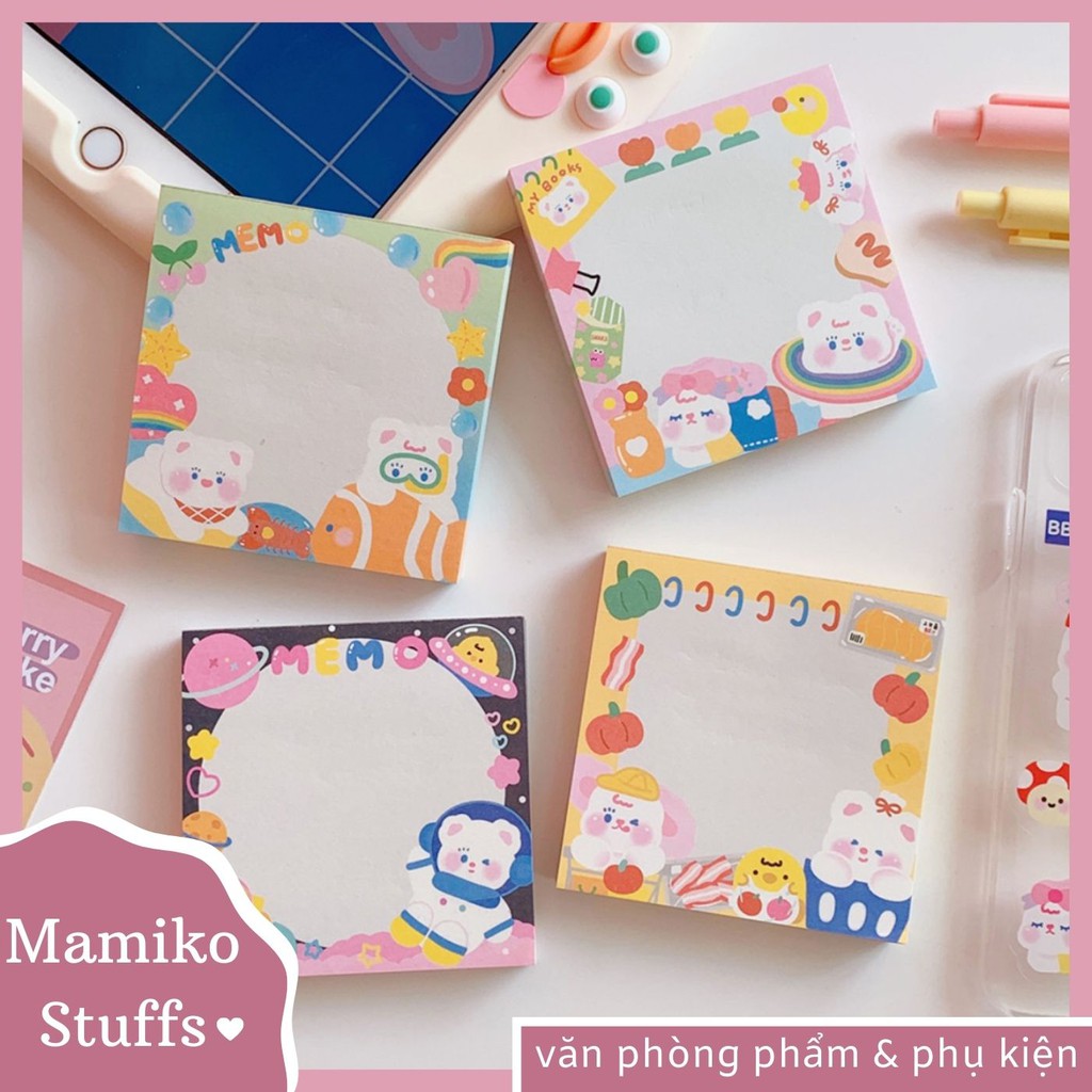 GIẤY NOTE VUÔNG KAWAII SIÊU XINH (4 MẪU)