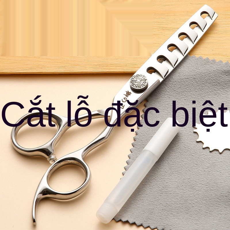 Kéo tạo kiểu tóc chính hãng nhập khẩu Đài Loan 440C thép không lỗ khoét thợ hang động dao uốn xương cá cho làm