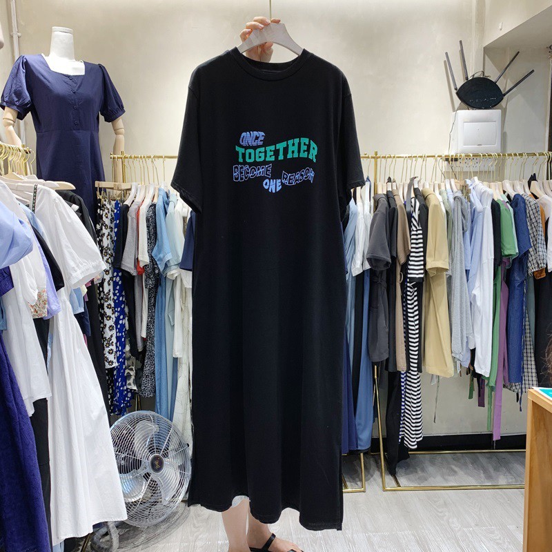 Đầm Thun Cotton Dáng Dài Form Rộng Phong Cách Hàn Quốc 2021 Cho Nữ