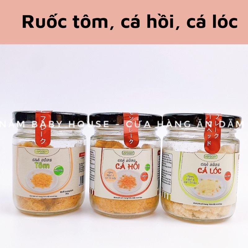 Date 3/2024 Ruốc cá hồi /cá lóc/tôm USFOOD siêu thơm ngon cho bé ăn dặm - chà bông cho bé không mặn 10g,20g