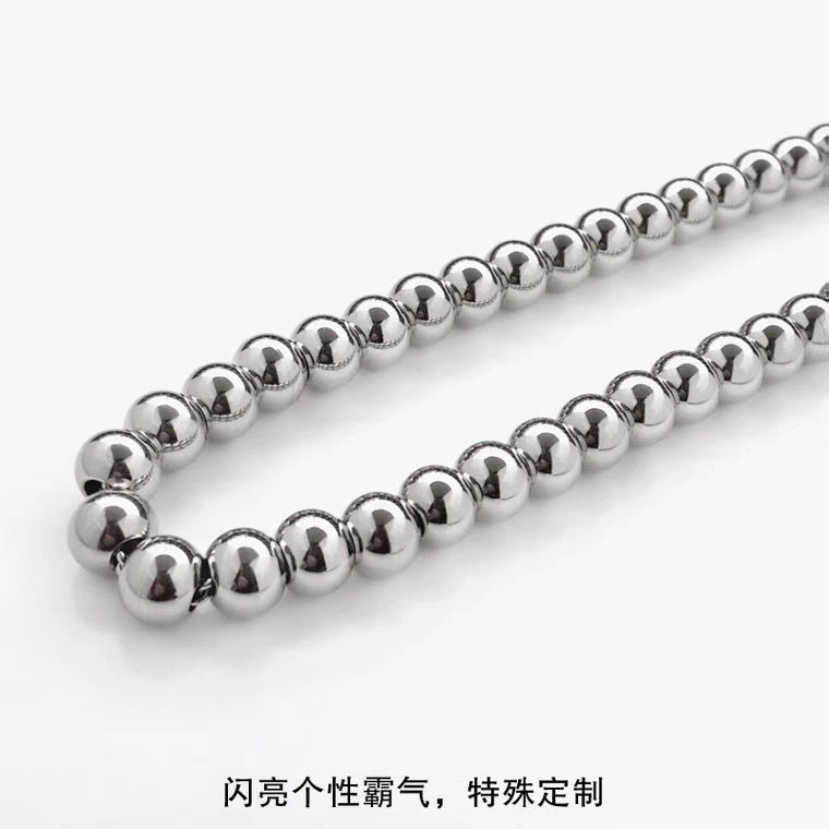 Dây Chuyền Chuỗi Hạt Tròn Bằng Thép Titanium Màu Trắng / Vàng / Bạc Thời Trang Cho Nam