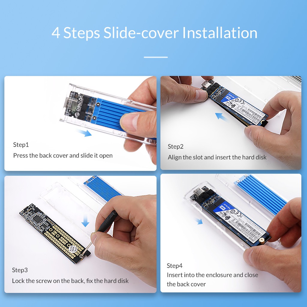 Hộp đựng ổ cứng chuẩn M2 NVME ORICO tốc độ 10Gbps trong suốt - TCM2-C3 – Hàng Chính Hãng