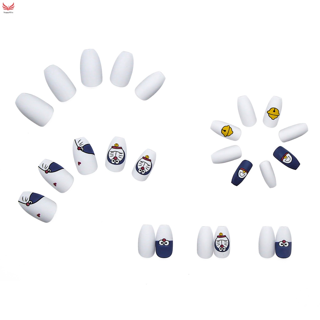 Set 24 Móng Tay Giả Họa Tiết Doraemon Dễ Thương Bắt Mắt