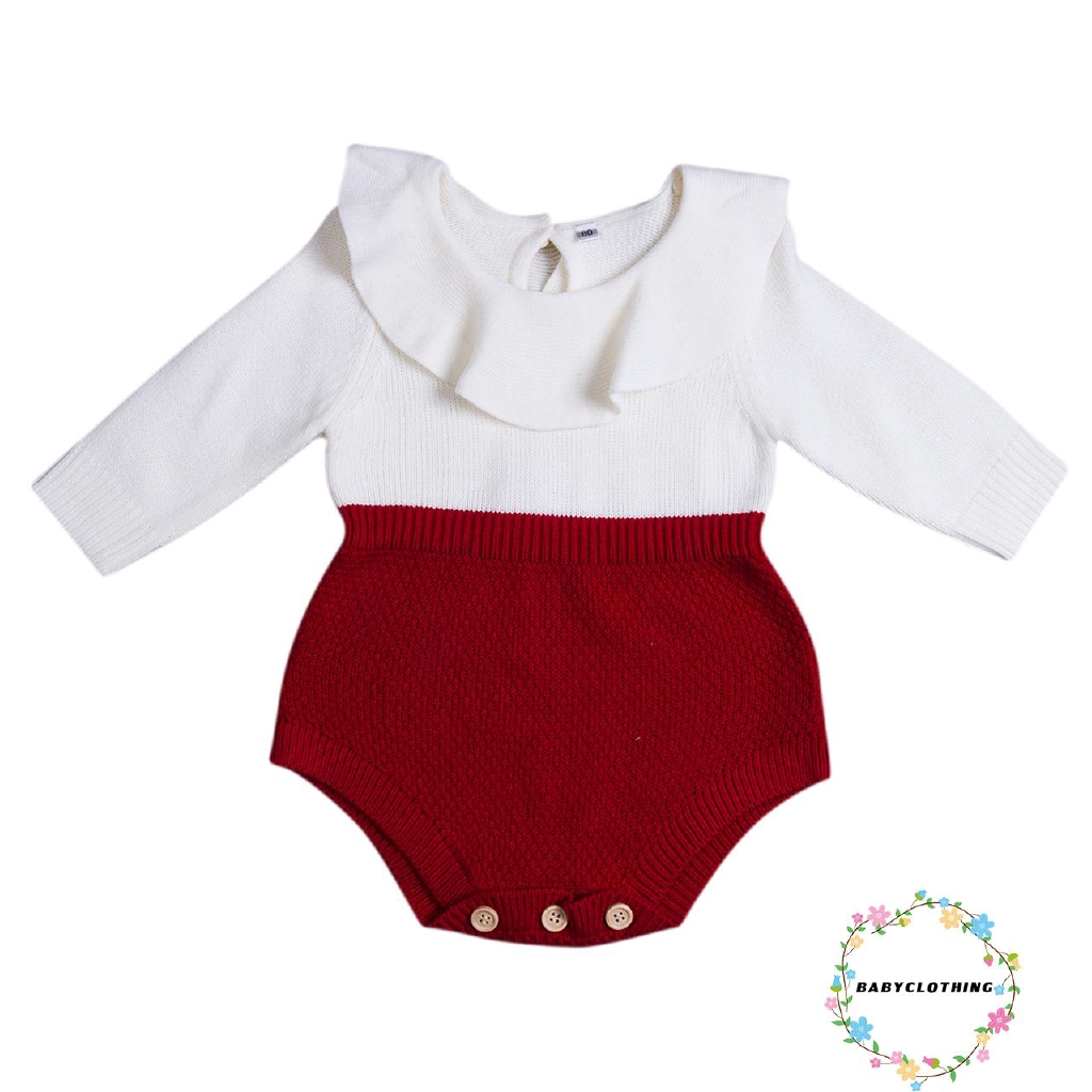 ღWSVღNewborn Baby Kids Girls Romper Wool Knitted Ruffle Long Sleeve Jumpsuit Babysuit